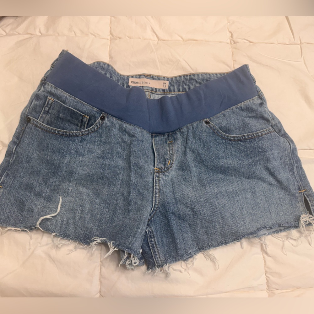 ASOS Blue Denim Maternity Shorts with Stretch Waistband